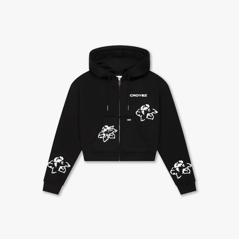 CROYEZ WOMEN FLOWER ZIP HOODIE | BLACK