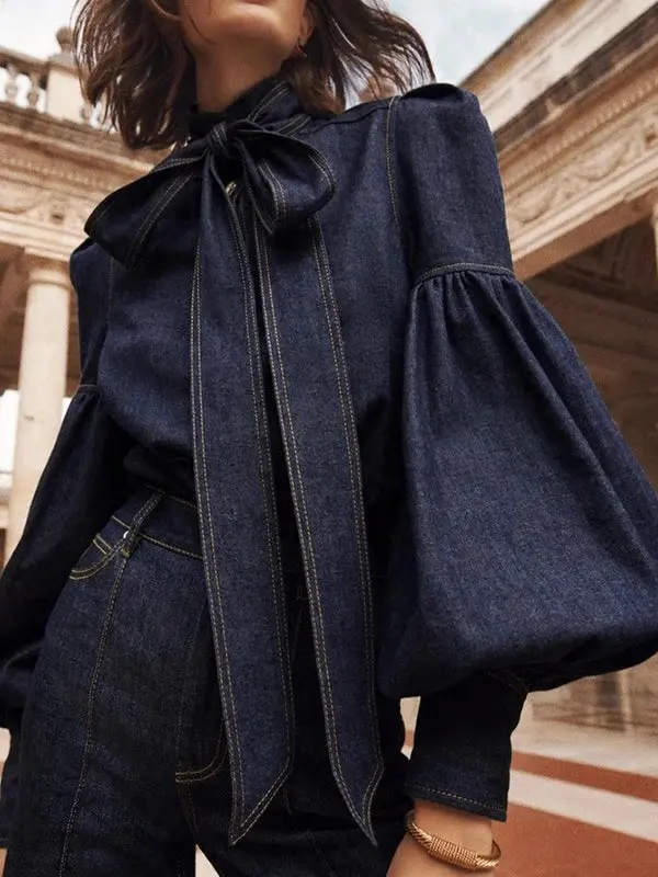 Damen Denimbluse mit Puffärmeln - Herbstzauber Riva