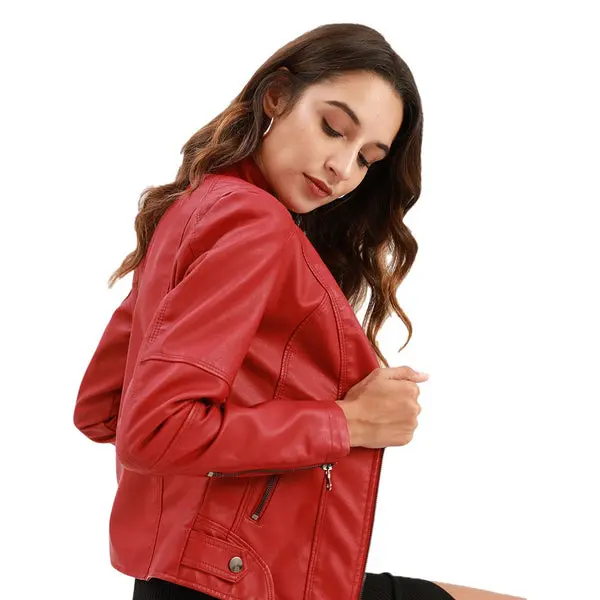 Damen Herbstlederjacke mit Mao-Ausschnitt