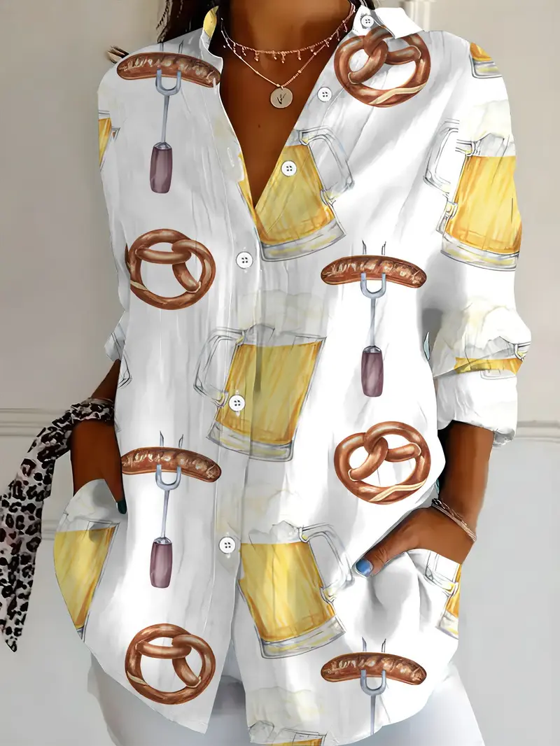 Damen Plus Size Bluse mit All-Over-Print – Greta Oktoberfest 2025