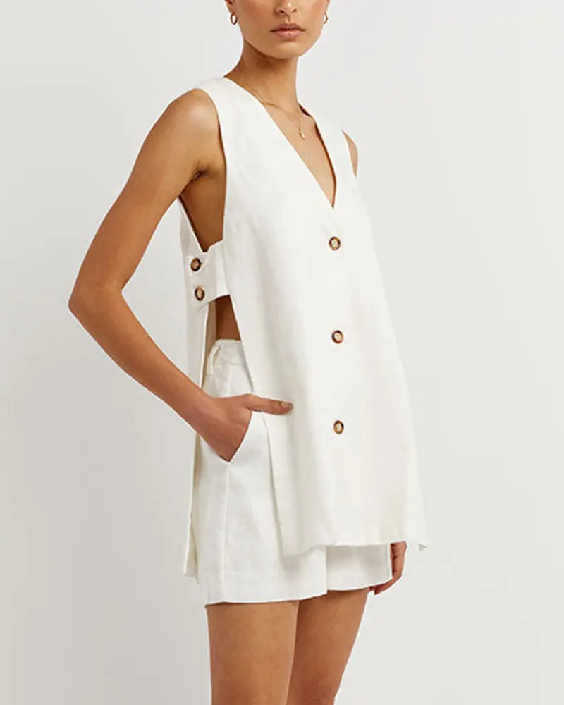 Damen Zomerset mit ärmellosem Gilet und Hochbundshorts – Sylvie