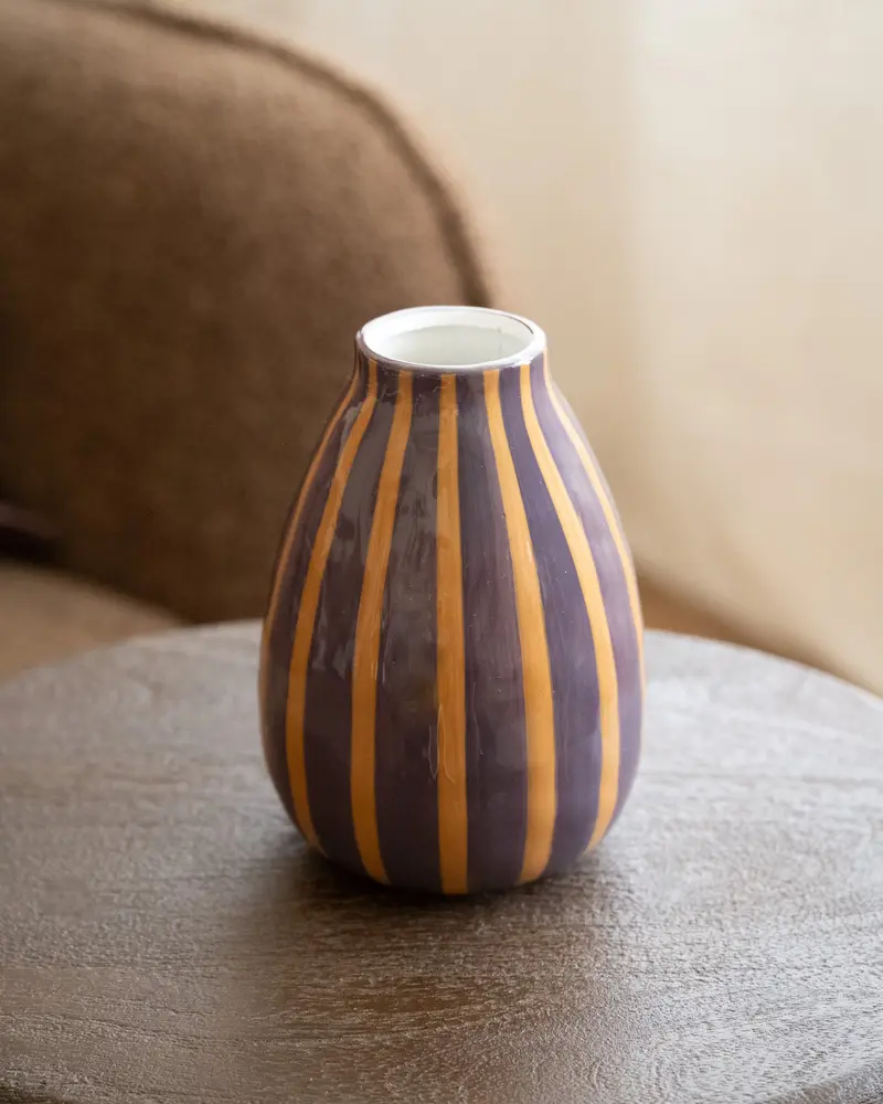 Deco Vaas Noah Gestreept Aubergine