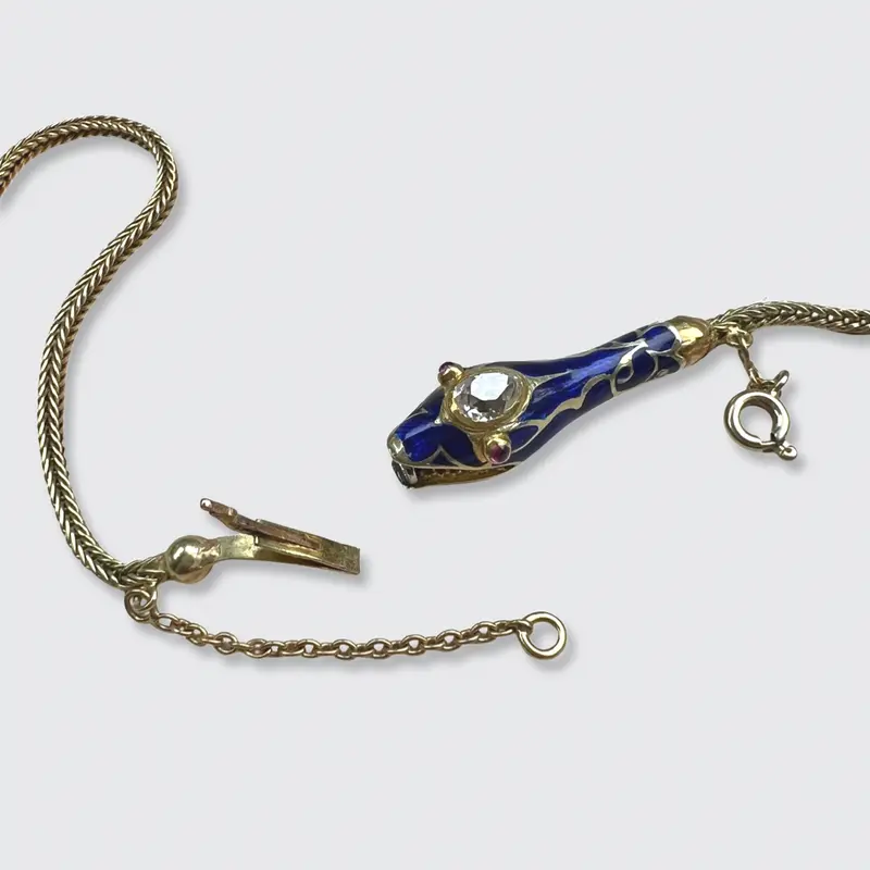 Diamond & Blue Enamel Ouroboros Necklace