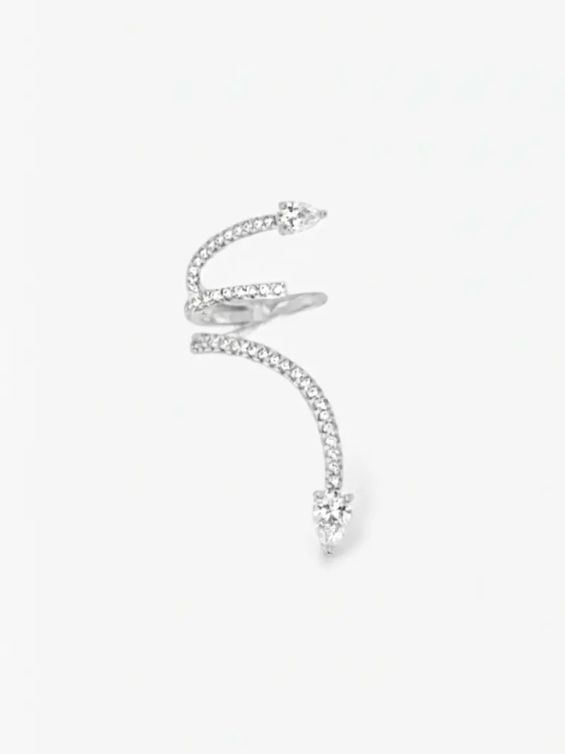 Diamond Snake with Cuff Earring Silver