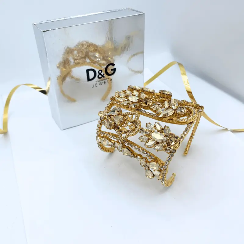 Dolce & Gabbana Open Cuff Floral Crystal Bracelet