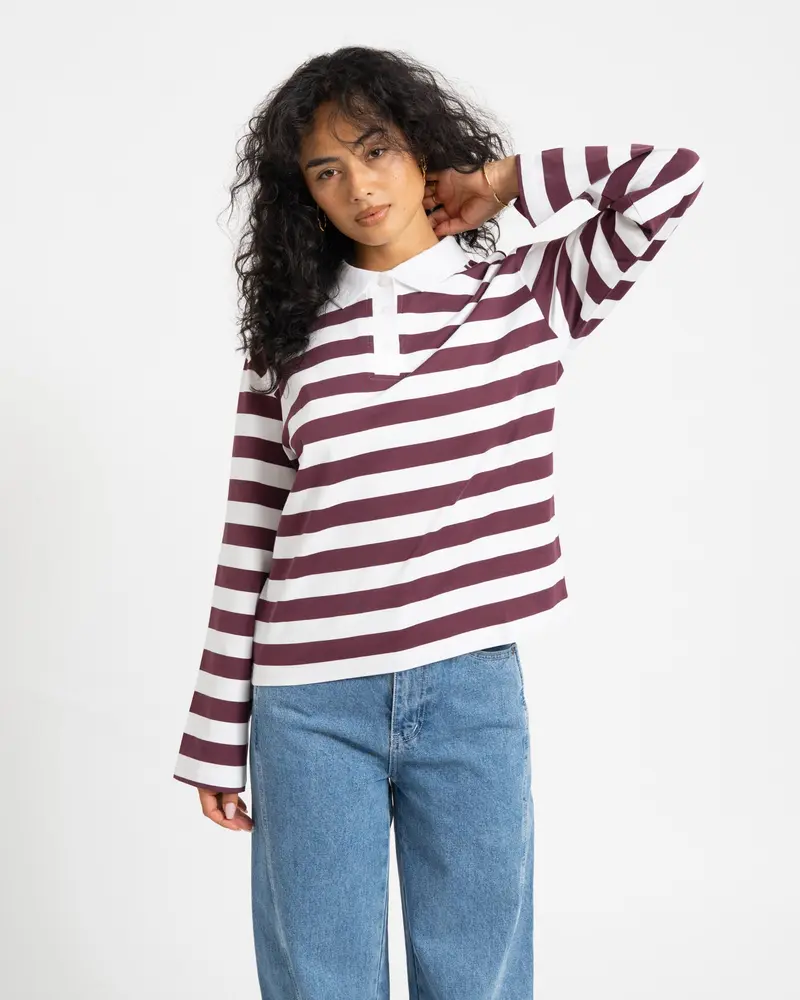 Dollie Striped Polo Bright White Rood
