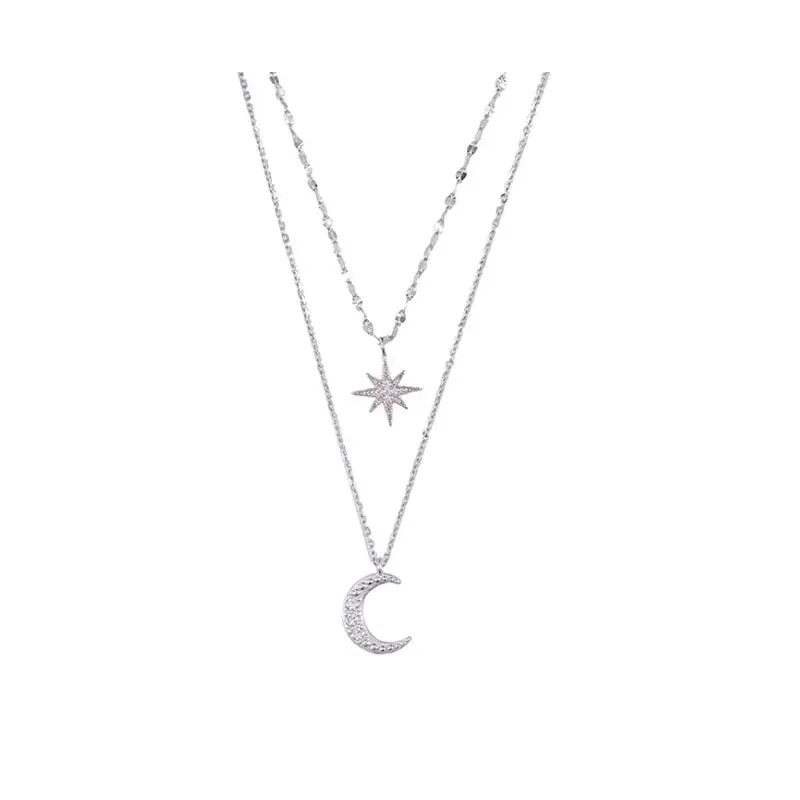 Doppelmond | Doppelte Halskette Mond light Silber