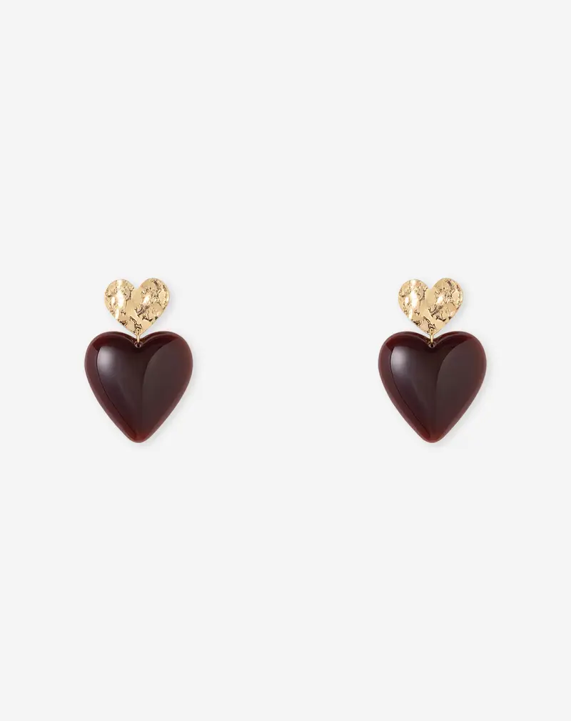 DOUBLE HEART RESIN EARRINGS BURGUNDY