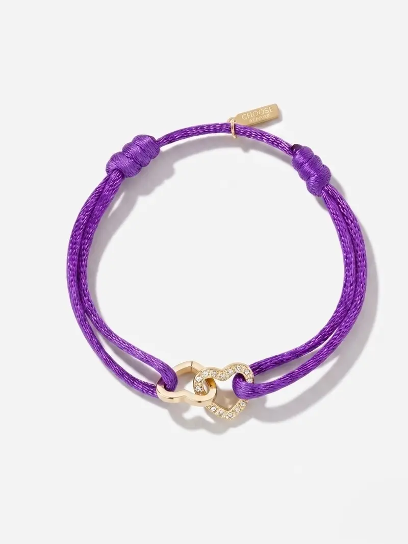 Double Heart Satin Bracelet Purple