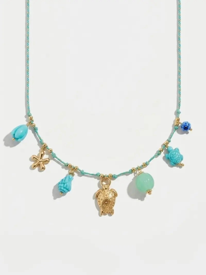 Dreamy Charm Cord Necklace Turquoise