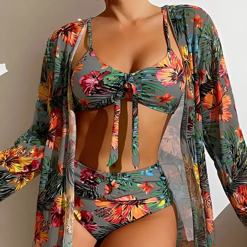 Dreiteiliges Bikini-Set mit High-Waist-Schnitt – Yara
