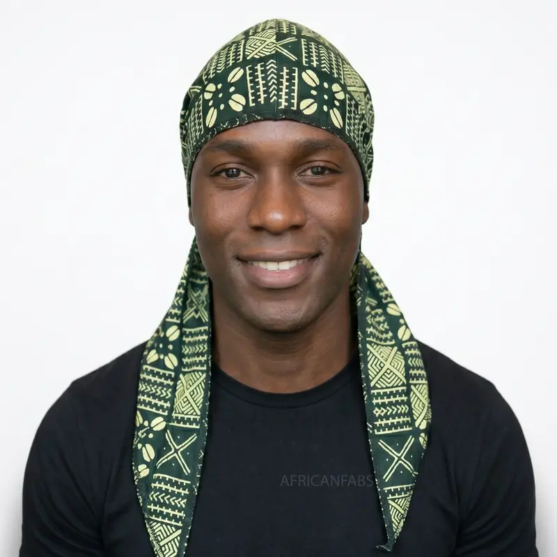 Durag / Du-rag / Do-rag / Bandana - Unisex - Green Bogolan