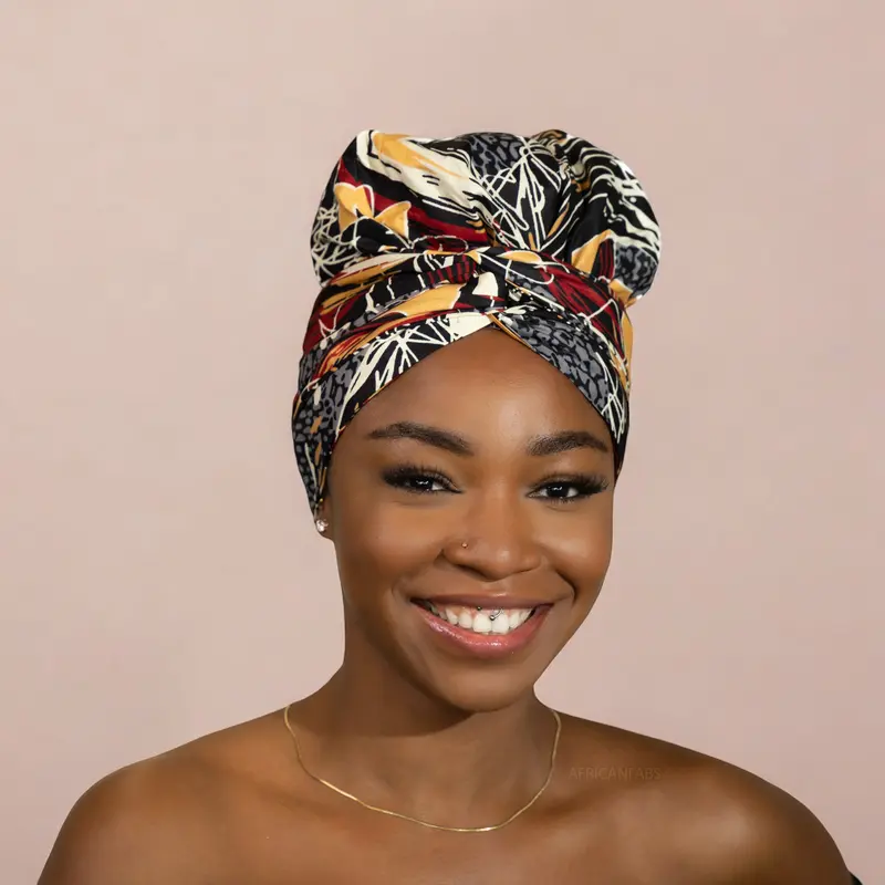 Easy headwrap - Satin lined hair bonnet - Black / cream