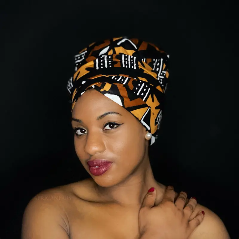 Easy headwrap - Satin lined hair bonnet - Bogolan Black / Brown