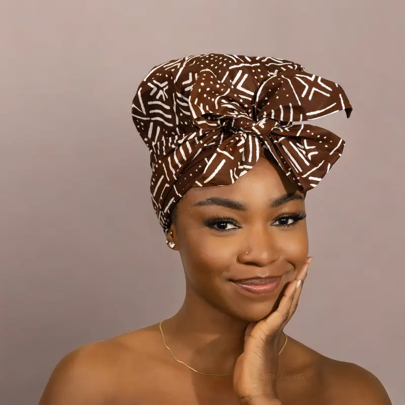 Easy headwrap - Satin lined hair bonnet - Bogolan Brown