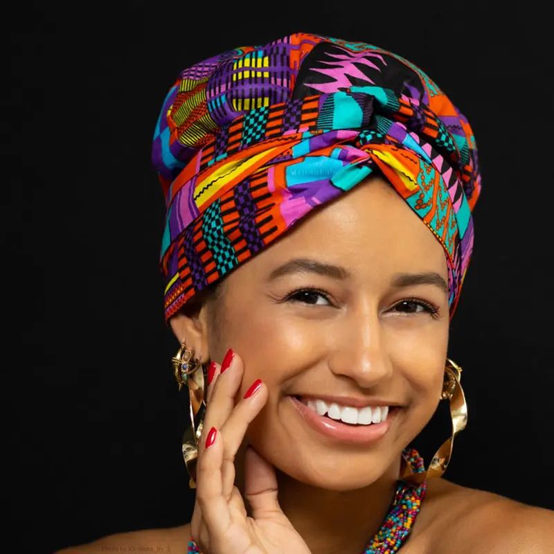 Easy headwrap - Satin lined hair bonnet - Kente Purple / Pink
