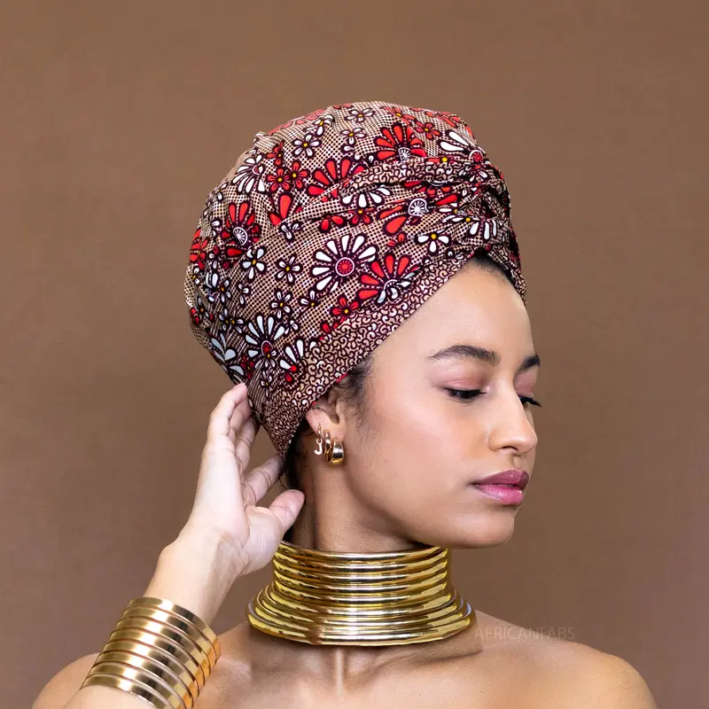 Easy headwrap - Satin lined hair bonnet -  Red flowerfields