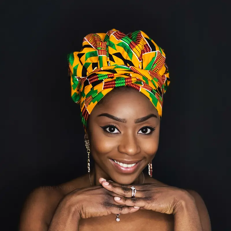 Easy headwrap - Satin lined hair bonnet - Yellow / green Kente