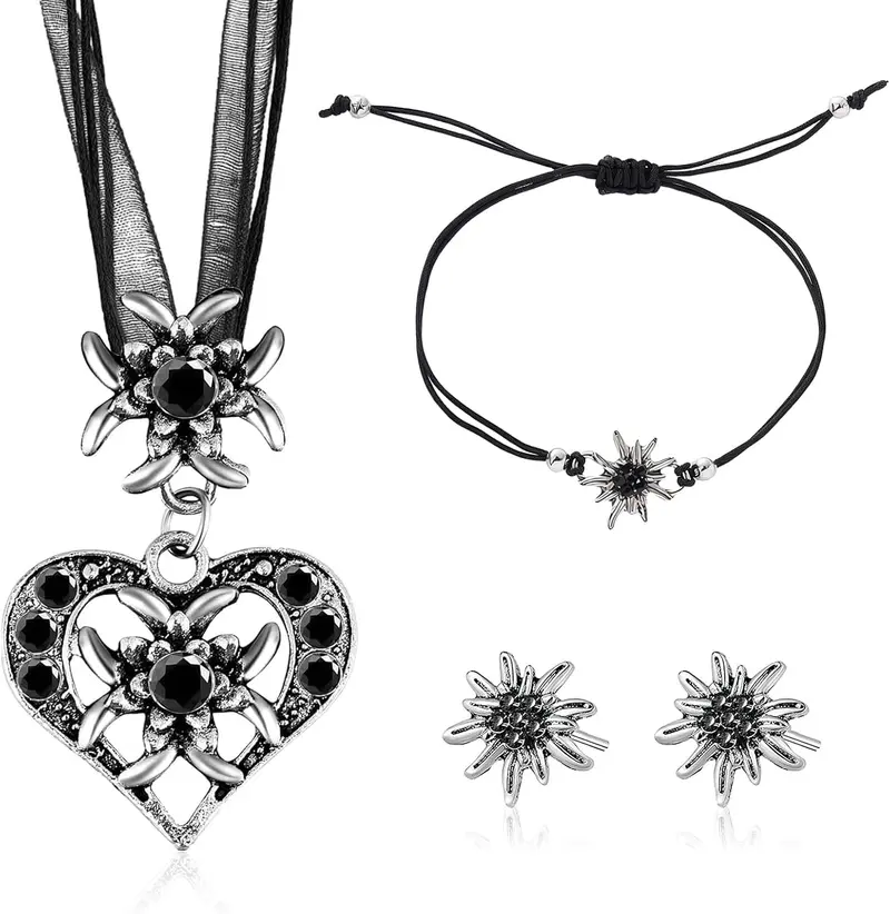 Edelweiß Schmuckset mit Herzanhänger – BergMystik Oktoberfest 2025