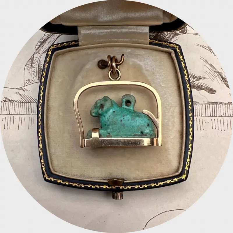 Egyptian Revival Faience Khnum Ram's Amulet Pendant