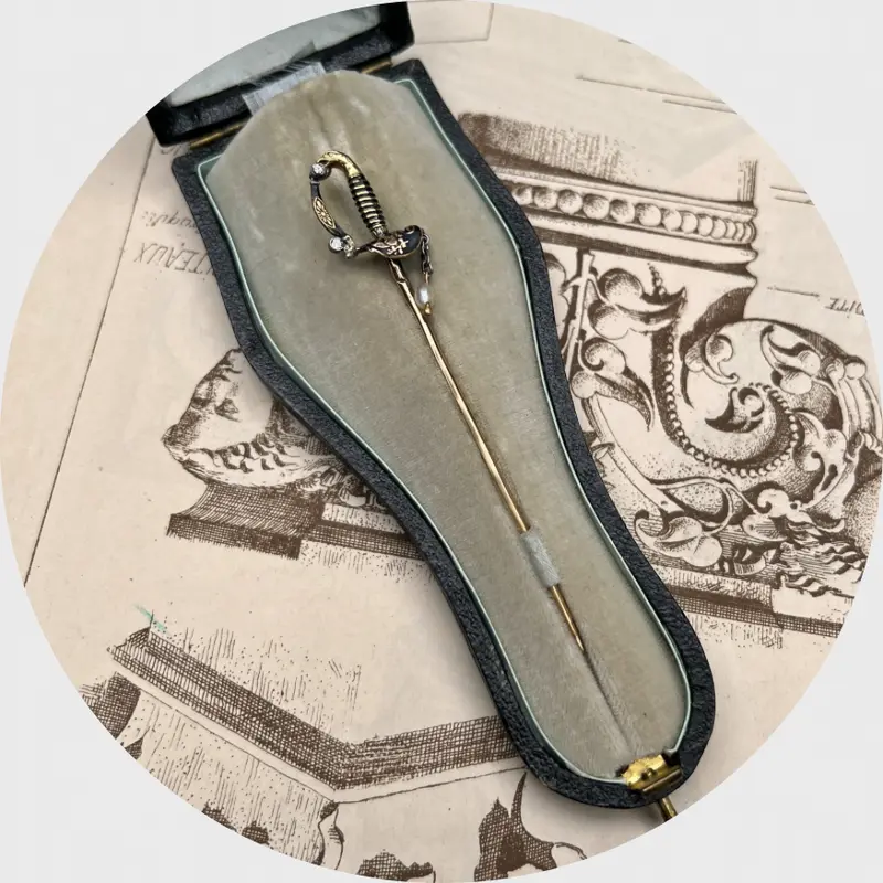 Enamel, Pearl & Diamond Saber Pin