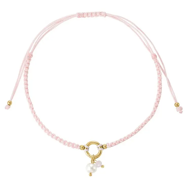 Enkelbandje Gevlochten met Parel goud babyroze