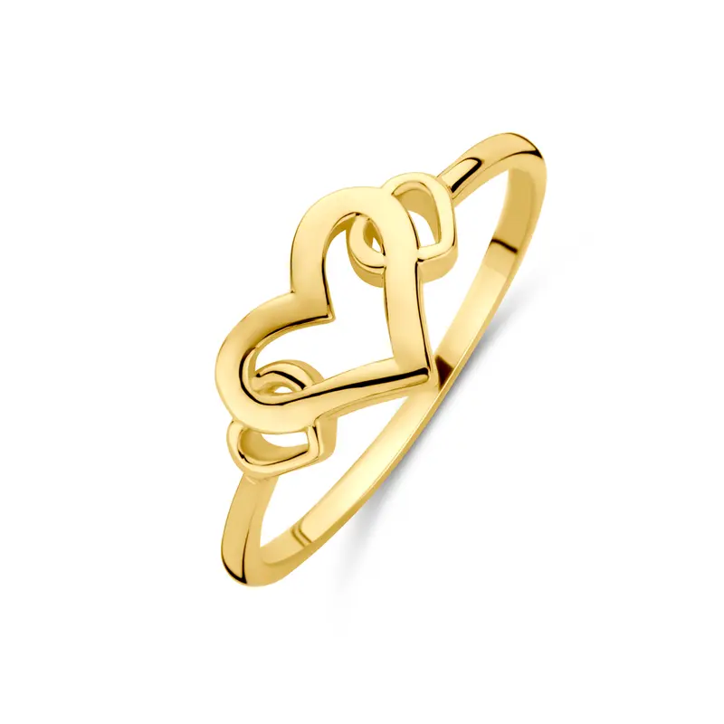 'Esmee' 14 karaat geelgouden ring drie hartjes