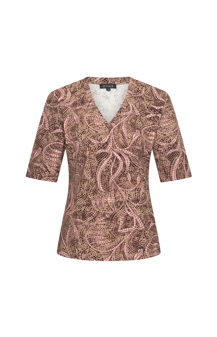 Evi - Mi Piace - Travelstof Shirt - Twilight Twigs Print Espresso - 202271