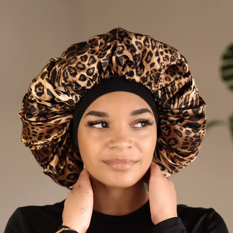 Extra Large Satin Hair Bonnet - Leopard ( Satin Night sleep cap )