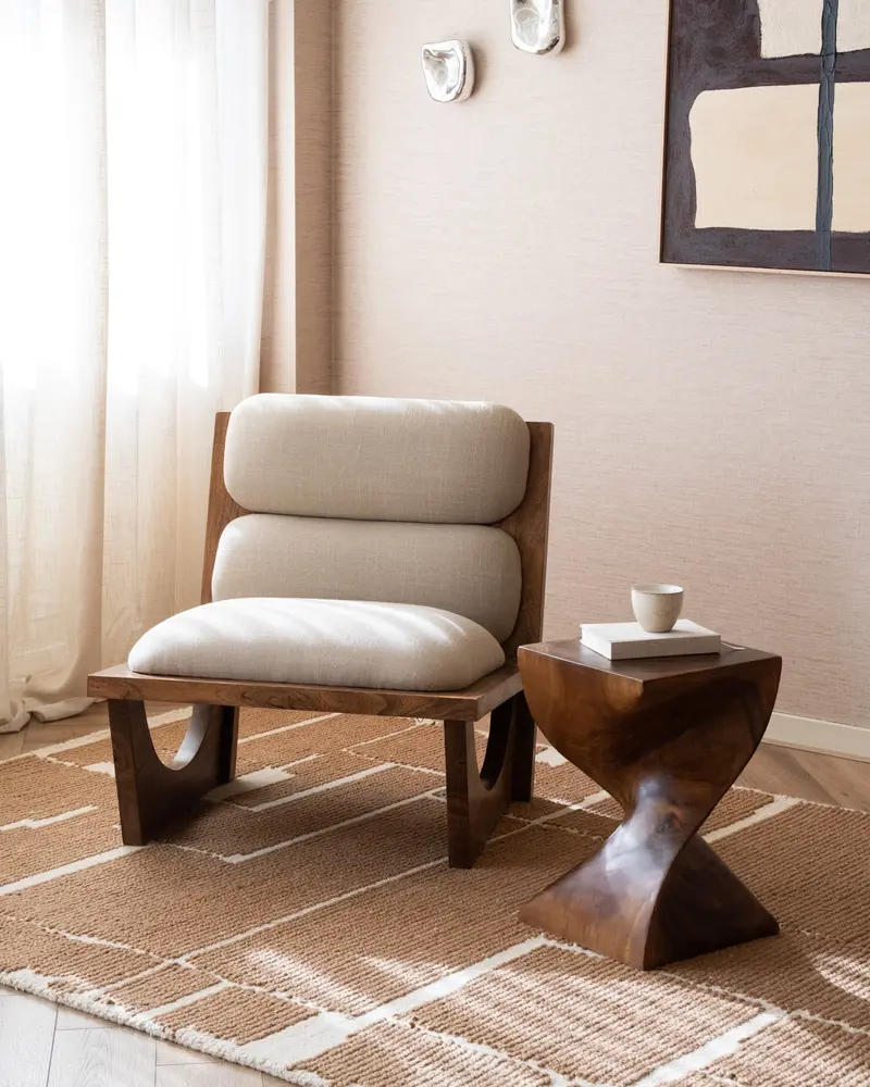 Fauteuil Opul Hout/Bouclé