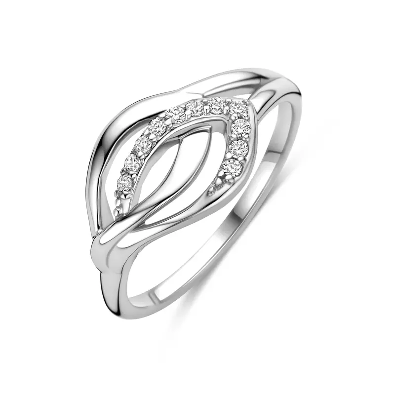 'Fiamma' 925 gerhodineerd zilver wikkelring met zirkonia