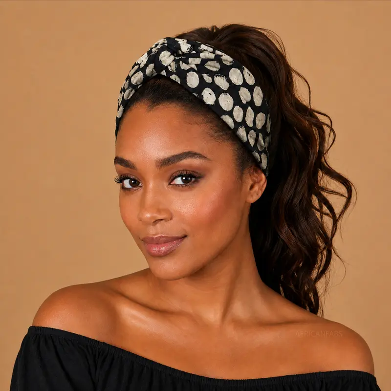Flexible Metal Wire Headband - Black White Dots