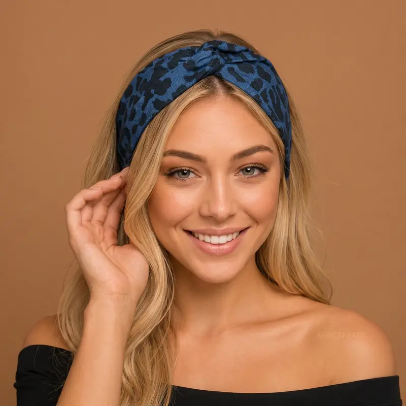 Flexible Metal Wire Headband - Blue Animal Print Jeanslook