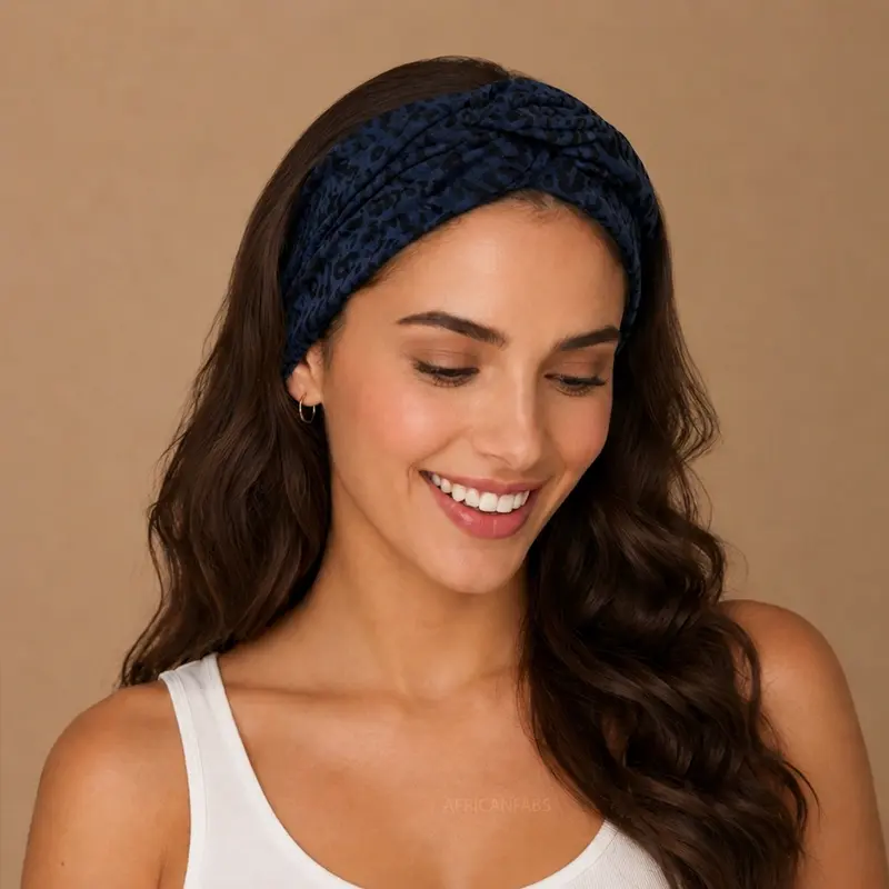 Flexible Metal Wire Headband - Blue Black Leopard