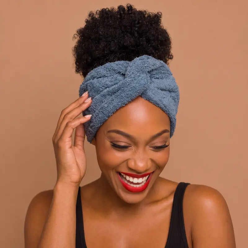 Flexible Metal Wire Headband - Blue Towel Fabric