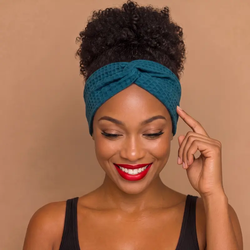 Flexible Metal Wire Headband - Blue Waffle fabric