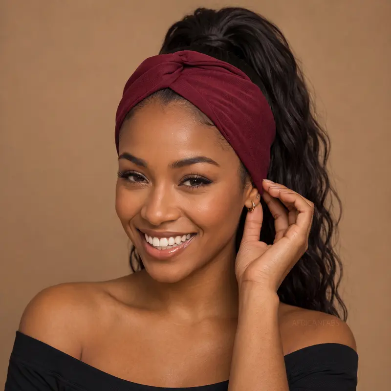 Flexible Metal Wire Headband - Burgundy Red Fabric