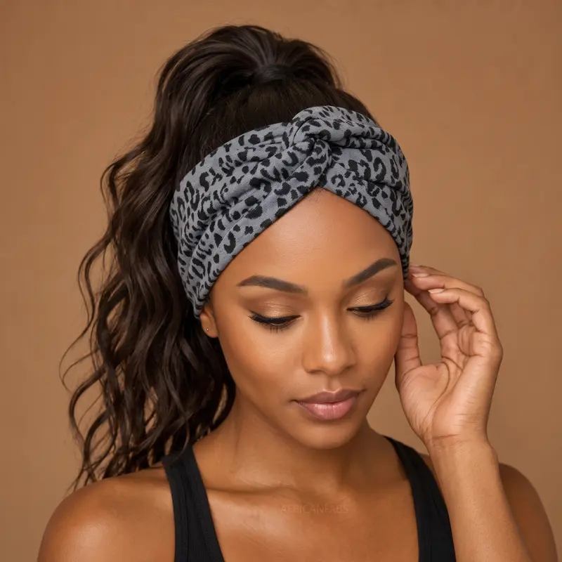 Flexible Metal Wire Headband - Grey Black Leopard