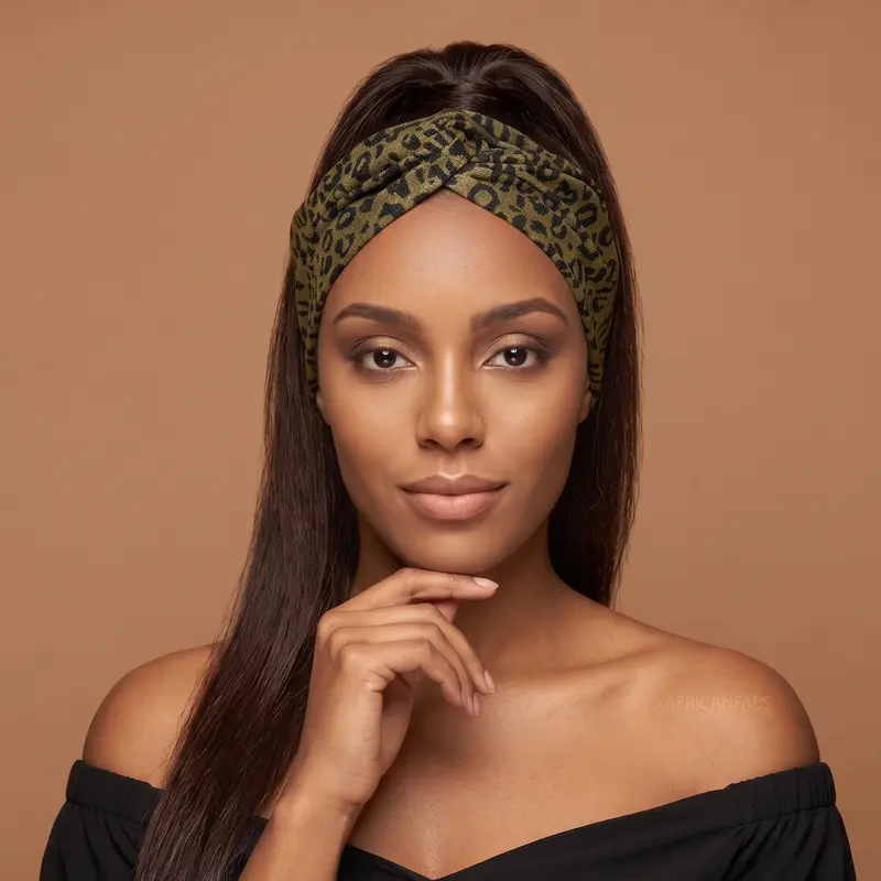 Flexible Metal Wire Headband - Olive Black Leopard