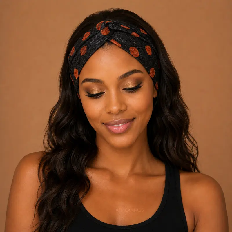 Flexible Metal Wire Headband - Orange Grey Dots