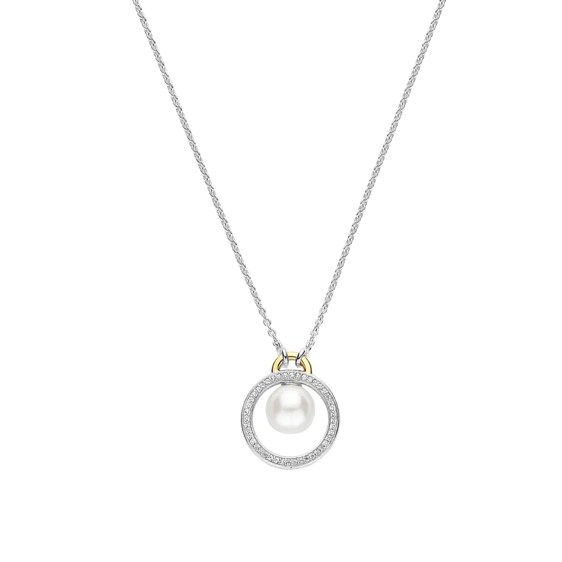 Floating Pearl Zirconia Circle Necklace