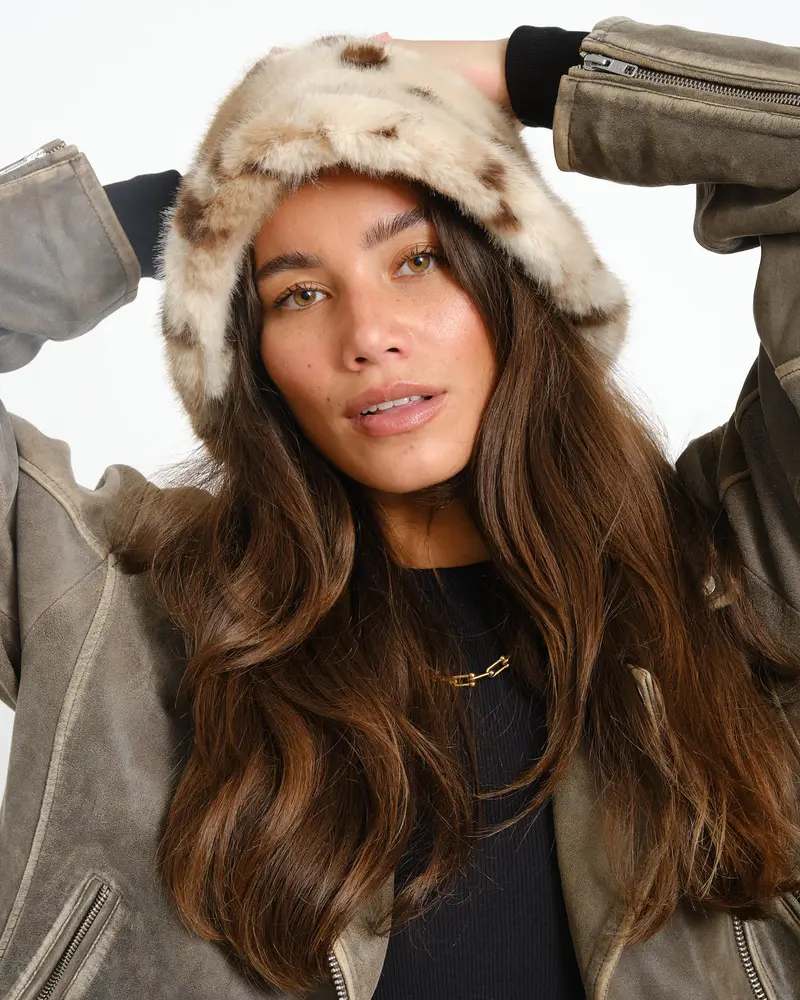 Fluffy Bucket Hat Leopard Multi