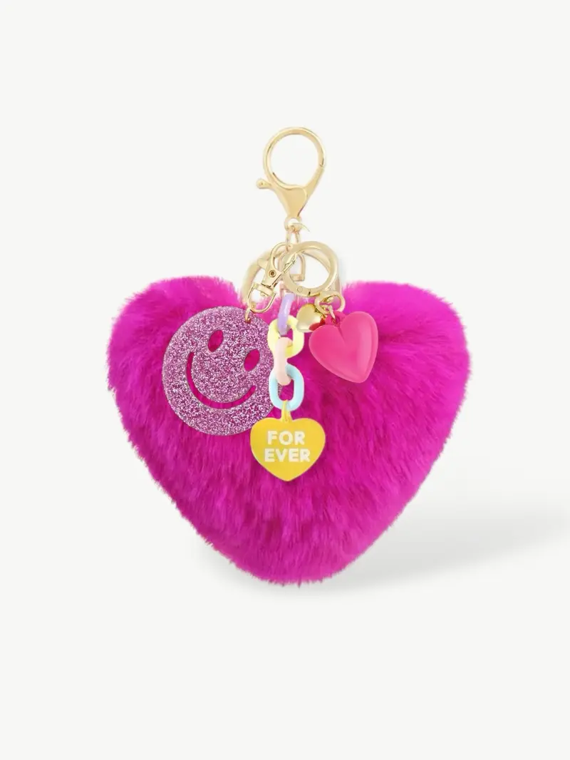 Fluffy Heart Bag Charm Pink