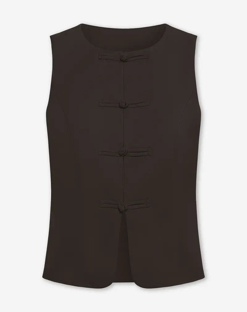 FLYNN MANDARIN GILET DONKERBRUIN