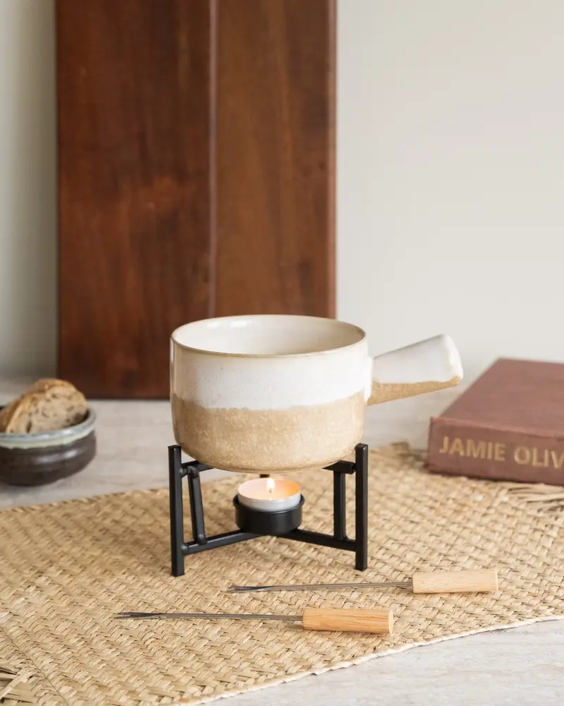 Fondue Set Keramiek Beige