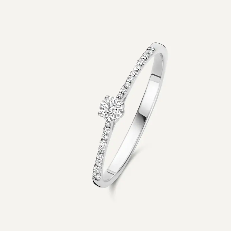 Four Prong Diamond Solitary Pavé Tapered Ring (0.20 ct)