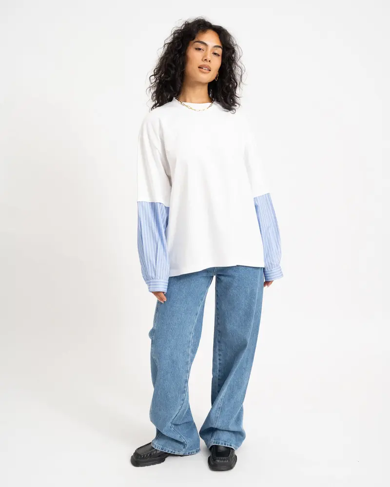 Freja Belle Mix Shirt Bright White Blauw