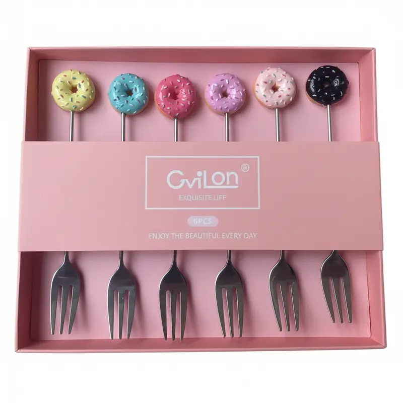 Gebaksvorkjes set-van-6 Donut Spikkel RVS