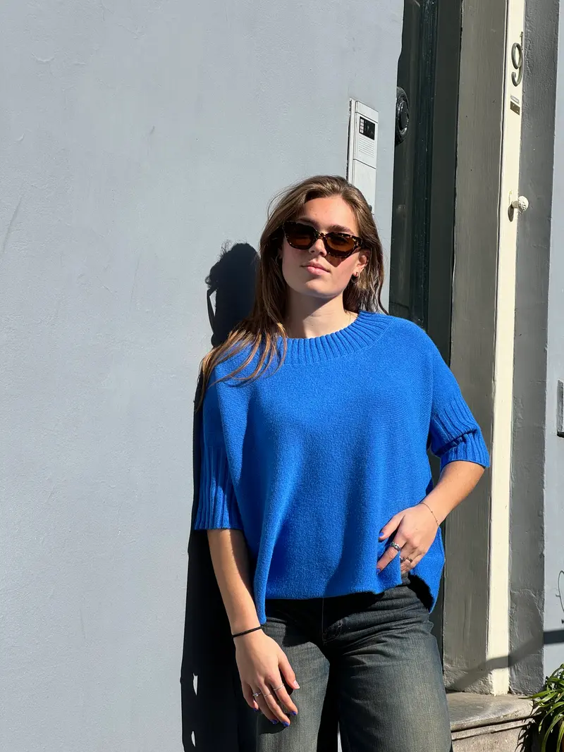 gebreide oversized top blauw