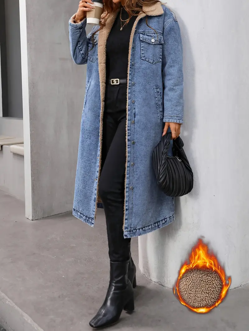 Gefütterte Winter-Jeansjacke in gewaschenem Blau – Sofia
